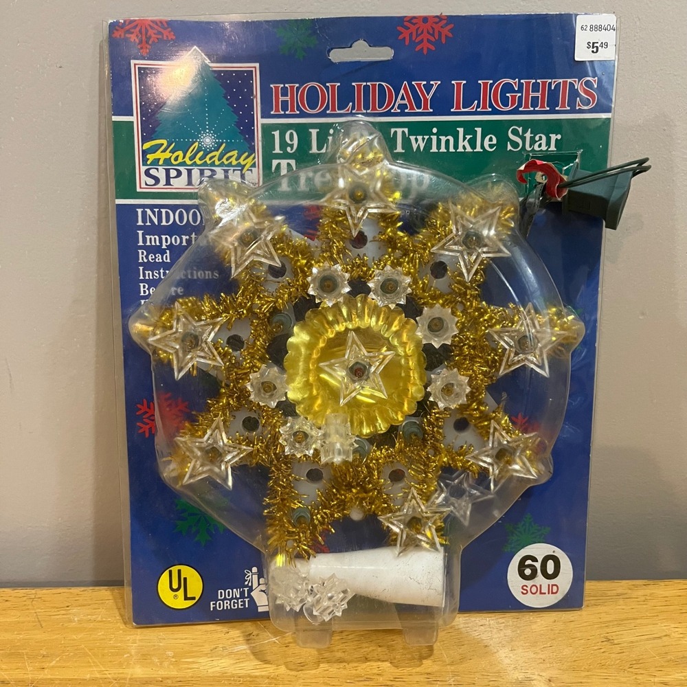 Holiday Spirit 1994 Vintage Gold‎ Tinsel 19 Light Twinkle Star Tree Topper
